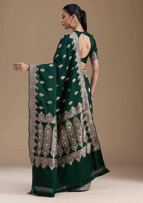Bottle_Green_Zardozi_Silver_Art_Silk_Saree