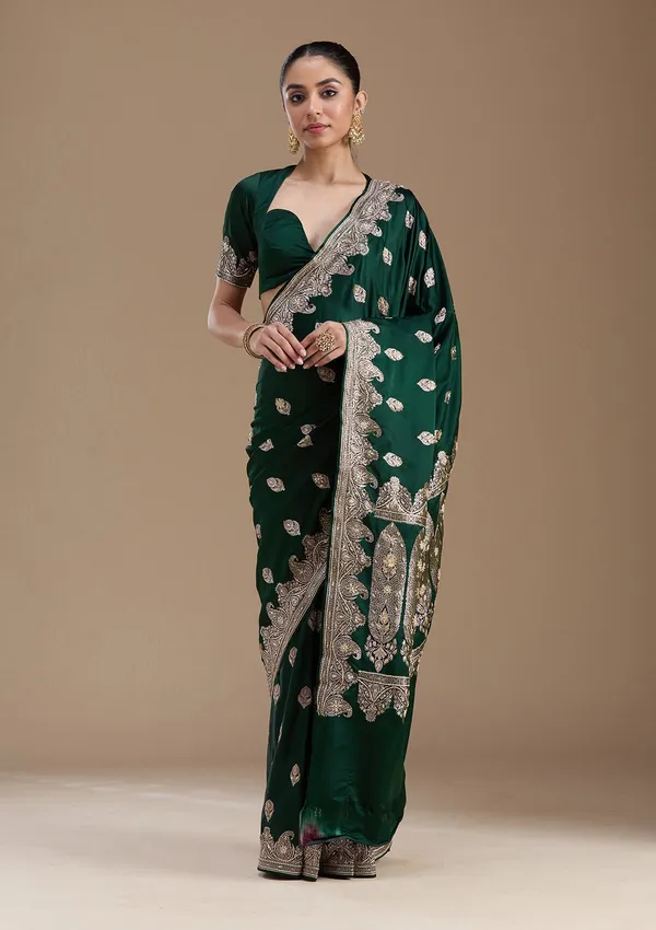 Bottle_Green_Zardozi_Silver_Art_Silk_Saree