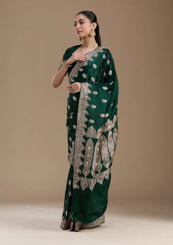 Bottle_Green_Zardozi_Silver_Art_Silk_Saree