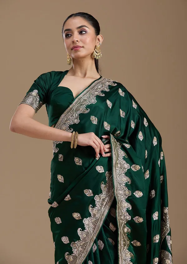 Bottle_Green_Zardozi_Silver_Art_Silk_Saree