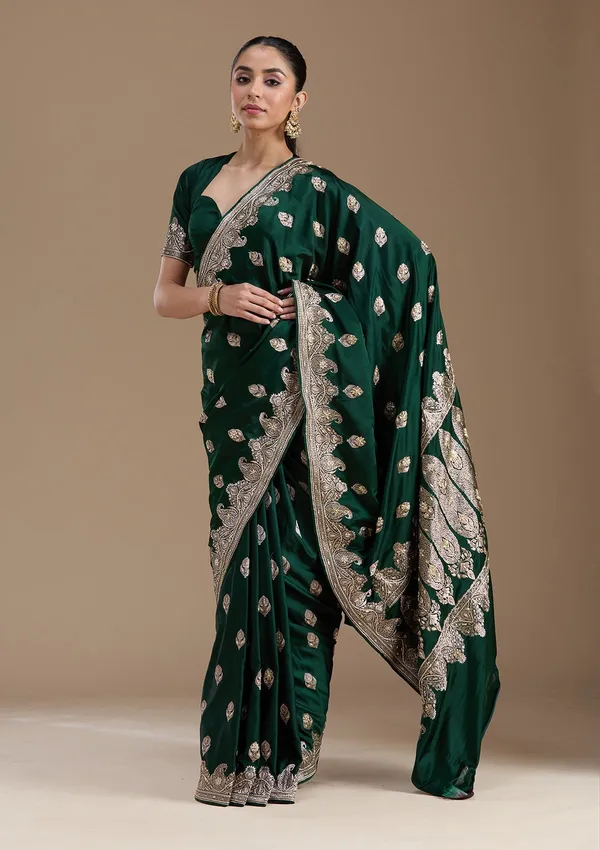 Bottle_Green_Zardozi_Silver_Art_Silk_Saree