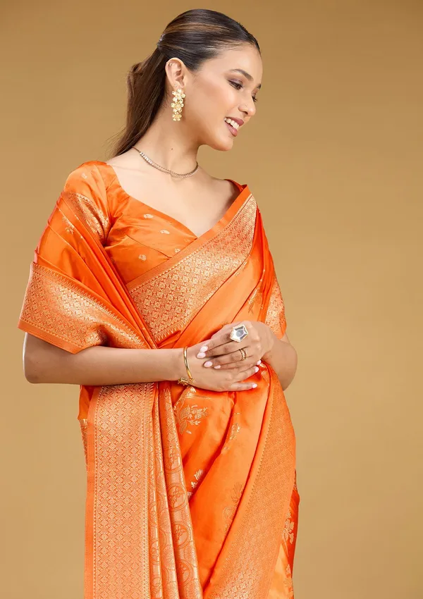 Orange_Zariwork_Art_Silk_Saree