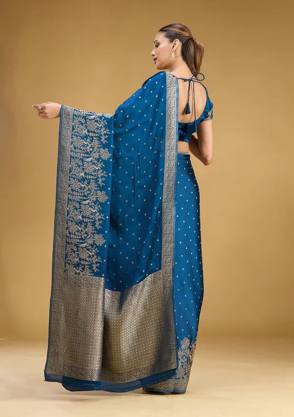 Peacock_Blue_Zariwork_Gold_Semi_Crepe_Silk_Saree