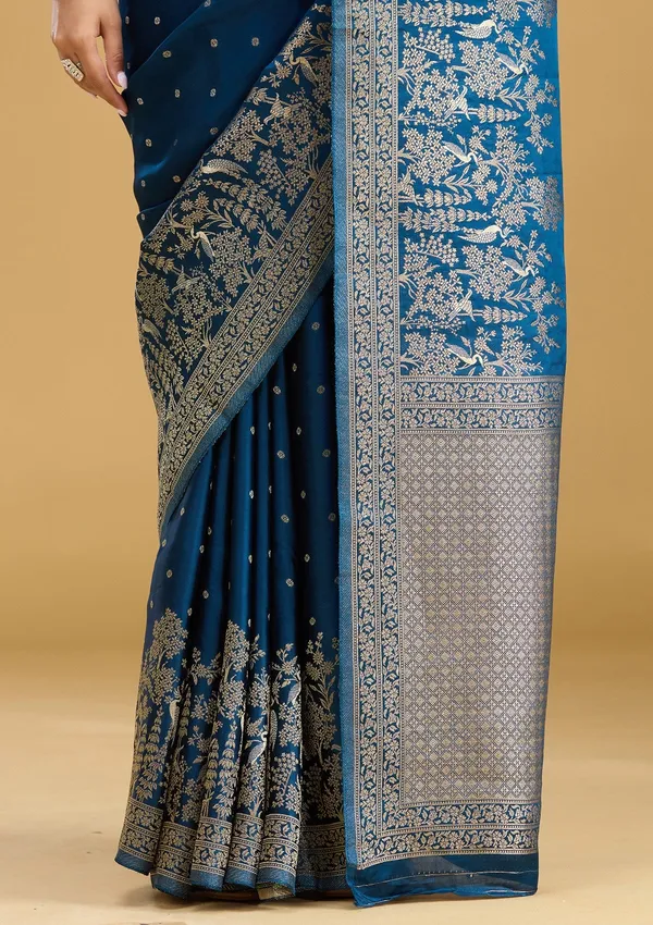 Peacock_Blue_Zariwork_Gold_Semi_Crepe_Silk_Saree