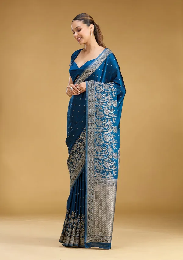 Peacock_Blue_Zariwork_Gold_Semi_Crepe_Silk_Saree