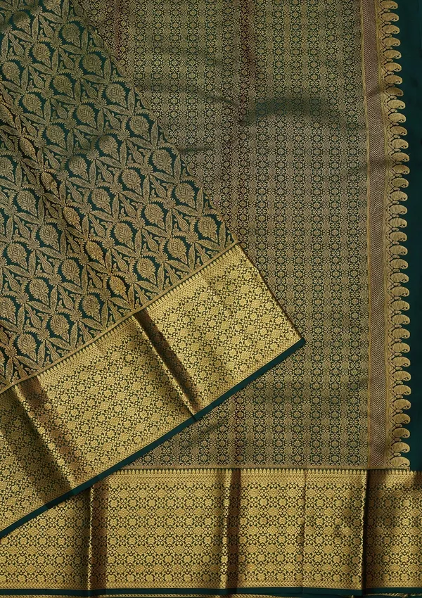 Bottle_Green_Zariwork_Gold_Pure_Silk_Saree