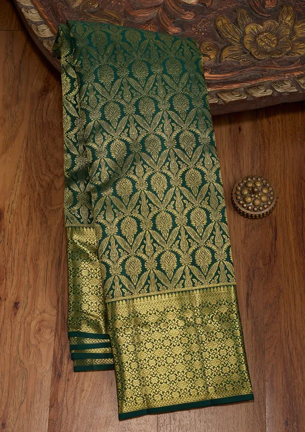 Bottle_Green_Zariwork_Gold_Pure_Silk_Saree