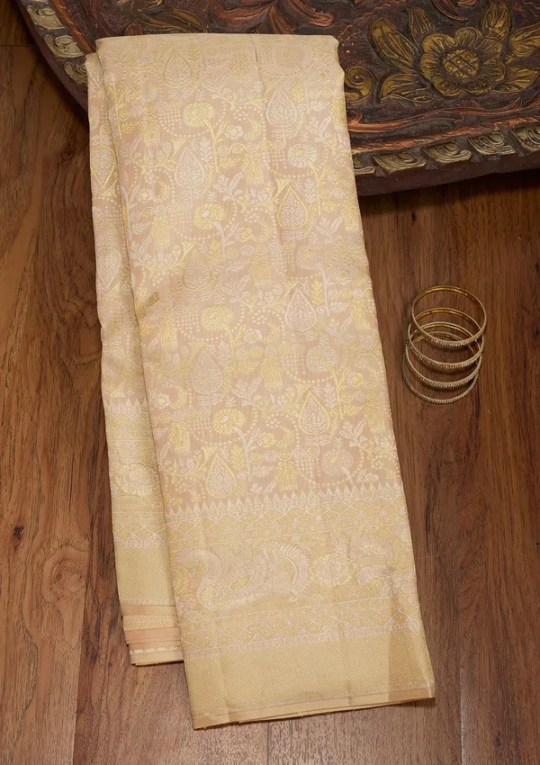 Beige_Zariwork_Gold_Pure_Silk_Saree