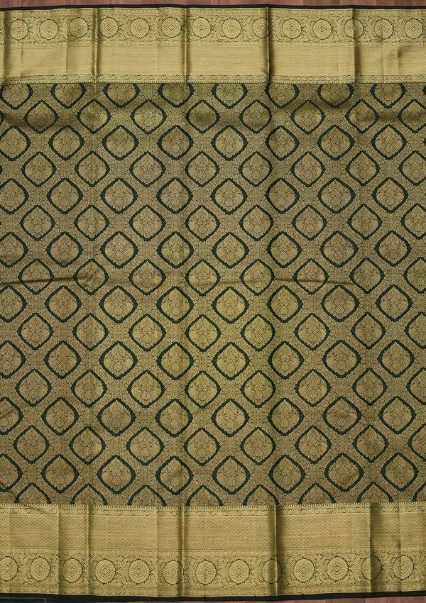 Bottle_Green_Zariwork_Gold_Pure_Silk_Saree