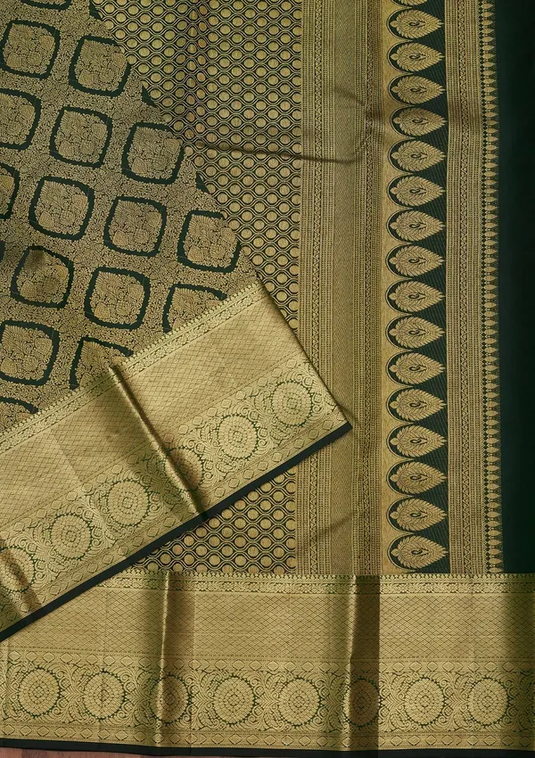 Bottle_Green_Zariwork_Gold_Pure_Silk_Saree