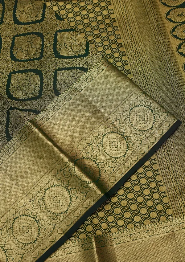 Bottle_Green_Zariwork_Gold_Pure_Silk_Saree