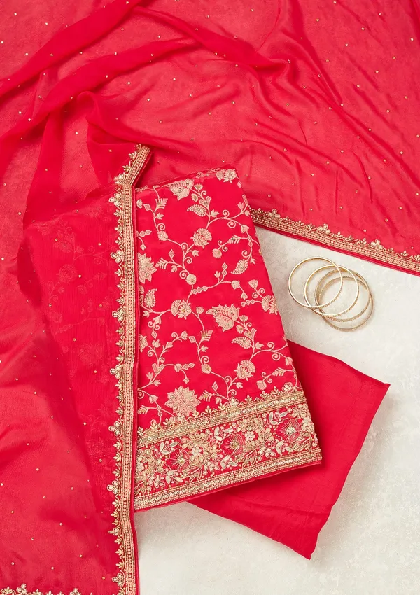 Magenta_Pink_Stonework_Gold_Dola_Silk_Unstitched_Salwar_Suit
