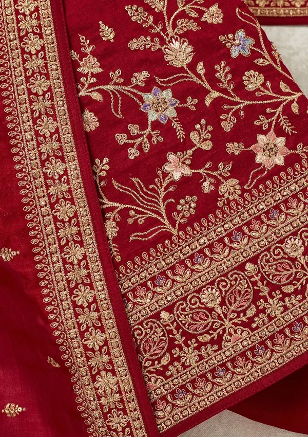 Maroon_Cording_Soft_Raw_Silk_Unstitched_Salwar_Suit