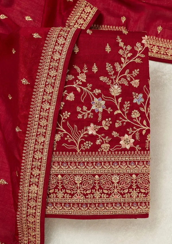 Maroon_Cording_Soft_Raw_Silk_Unstitched_Salwar_Suit