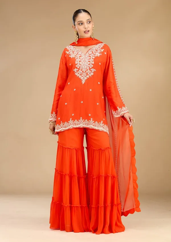Rust_Pearlwork_Georgette_Readymade_Salwar_Suit