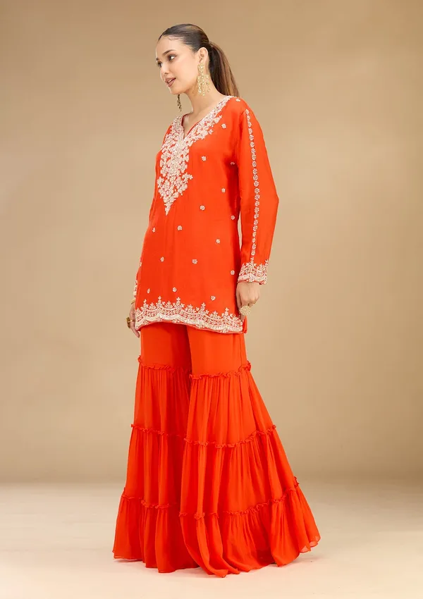 Rust_Pearlwork_Georgette_Readymade_Salwar_Suit
