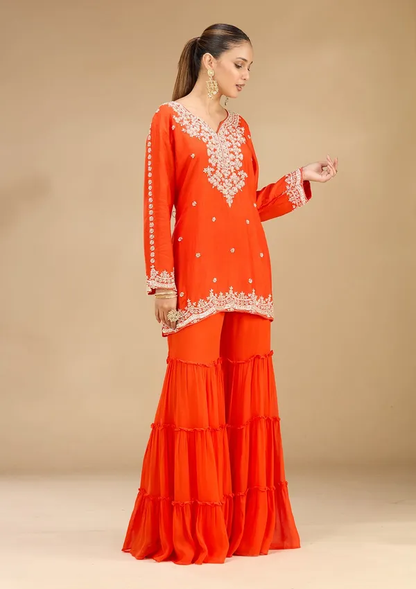 Rust_Pearlwork_Georgette_Readymade_Salwar_Suit