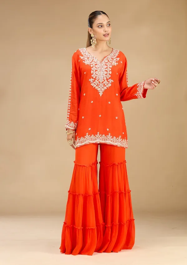 Rust_Pearlwork_Georgette_Readymade_Salwar_Suit
