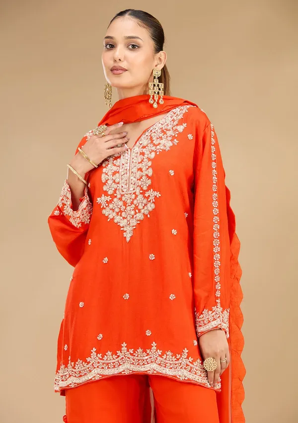 Rust_Pearlwork_Georgette_Readymade_Salwar_Suit