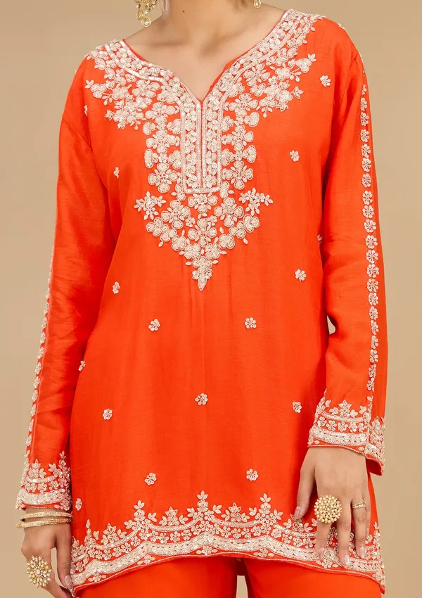 Rust_Pearlwork_Georgette_Readymade_Salwar_Suit