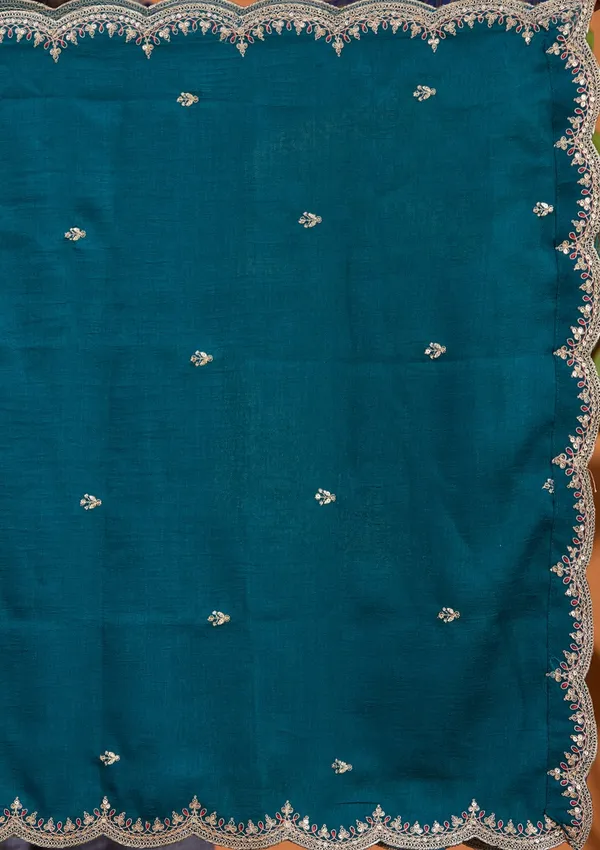 Teal_Green_Zariwork_Gold_Soft_Raw_Silk_Readymade_Salwar_Suit