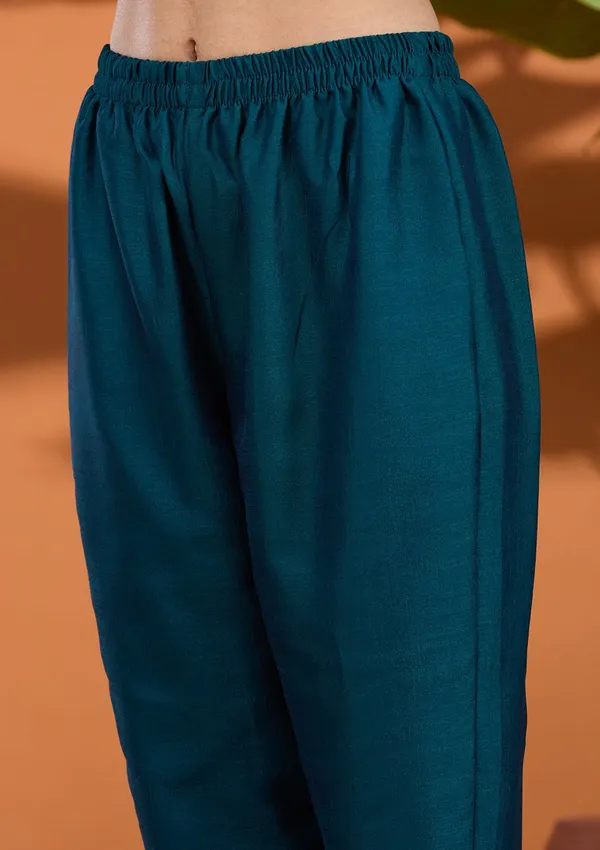 Teal_Green_Zariwork_Gold_Soft_Raw_Silk_Readymade_Salwar_Suit