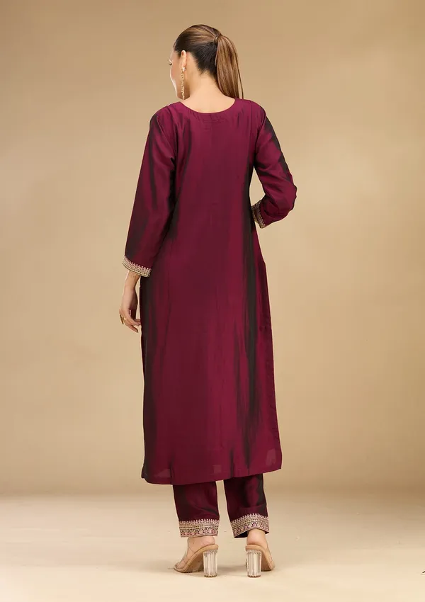 Wine_Threadwork_Soft_Raw_Silk_Readymade_Salwar_Suit