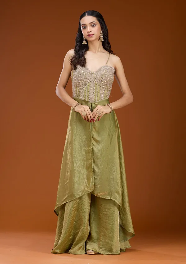 Mehandi_Green_Zariwork_Gold_Satin_Readymade_Salwar_Suit