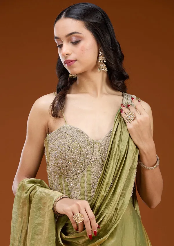Mehandi_Green_Zariwork_Gold_Satin_Readymade_Salwar_Suit