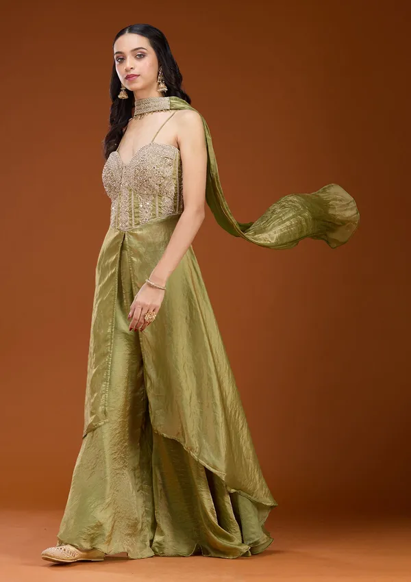 Mehandi_Green_Zariwork_Gold_Satin_Readymade_Salwar_Suit