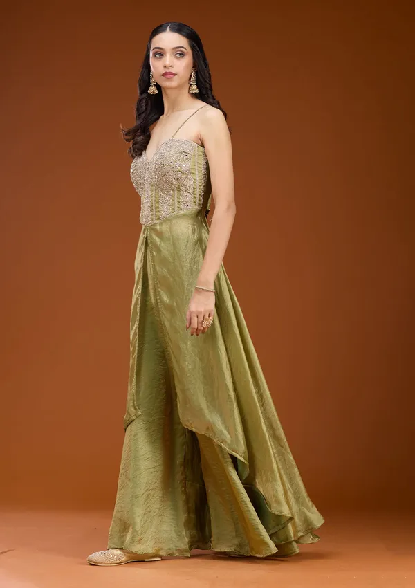 Mehandi_Green_Zariwork_Gold_Satin_Readymade_Salwar_Suit