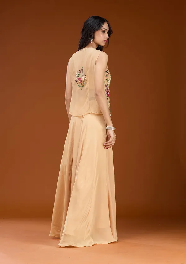 Beige_Threadwork_Georgette_Readymade_Salwar_Suit