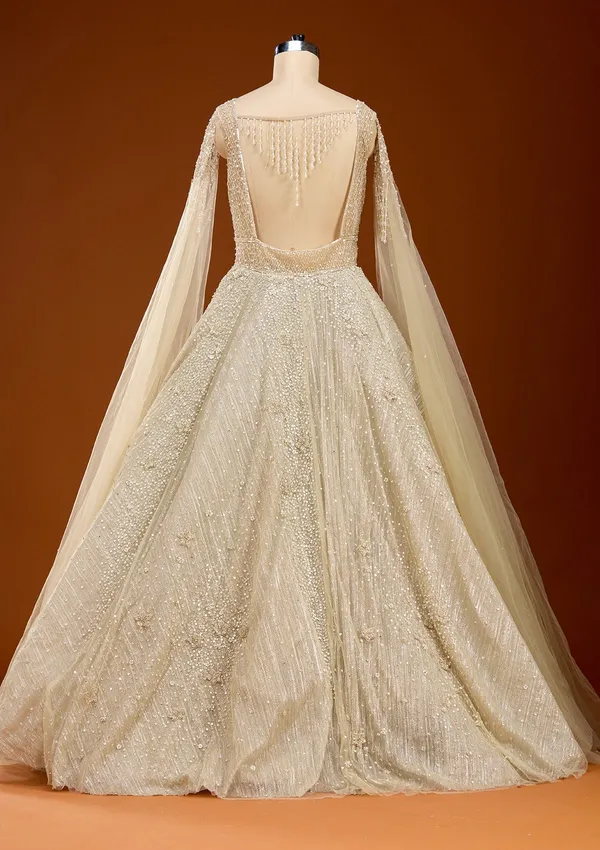 Beige_Pearlwork_Net_Gown