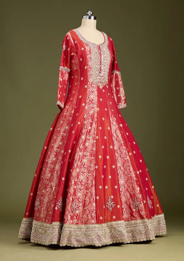 Rust_Zariwork_Banarasi_Gown