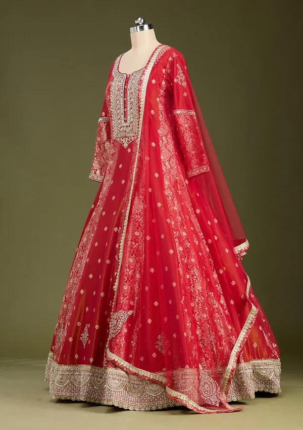 Rust_Zariwork_Banarasi_Gown