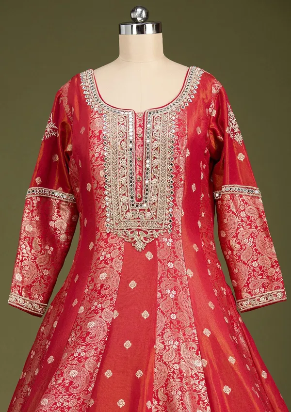 Rust_Zariwork_Banarasi_Gown