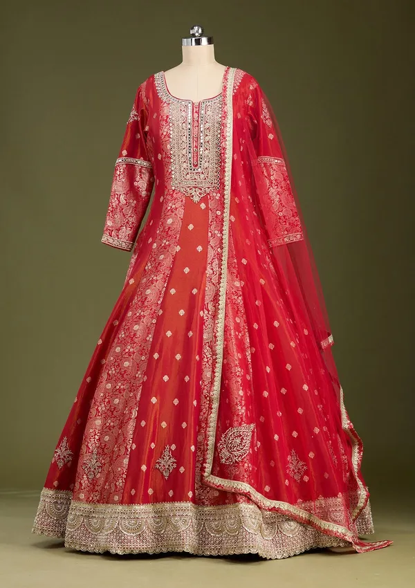 Rust_Zariwork_Banarasi_Gown