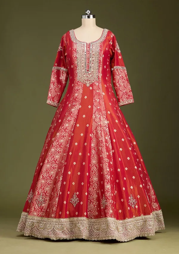 Rust_Zariwork_Banarasi_Gown