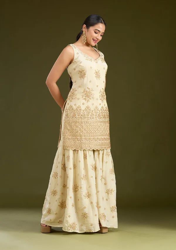 Cream_Zariwork_Gold_Tissue_Readymade_Salwar_Suit