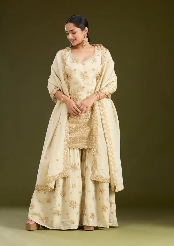 Cream_Zariwork_Gold_Tissue_Readymade_Salwar_Suit