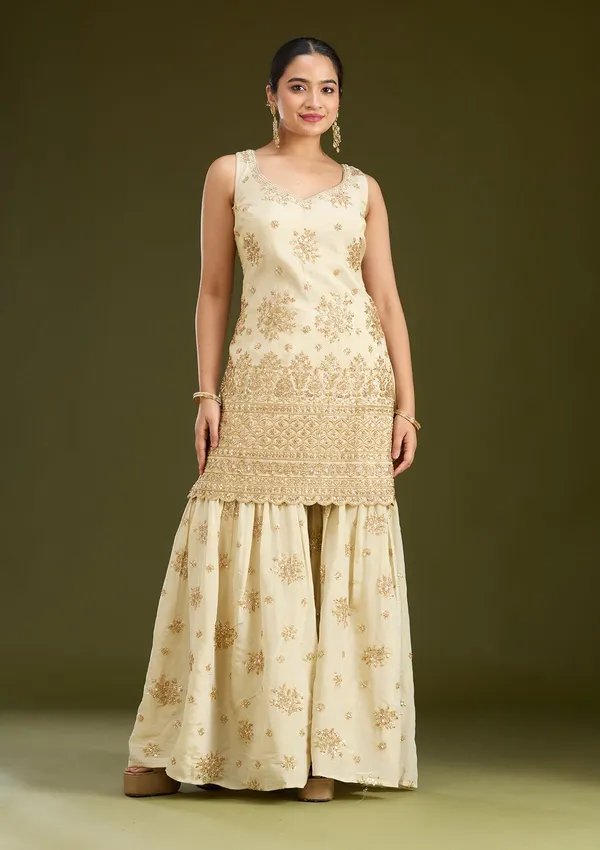 Cream_Zariwork_Gold_Tissue_Readymade_Salwar_Suit