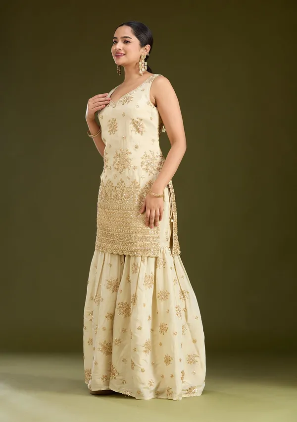 Cream_Zariwork_Gold_Tissue_Readymade_Salwar_Suit