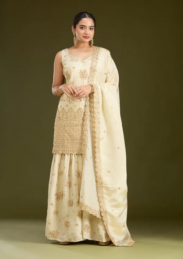 Cream_Zariwork_Gold_Tissue_Readymade_Salwar_Suit