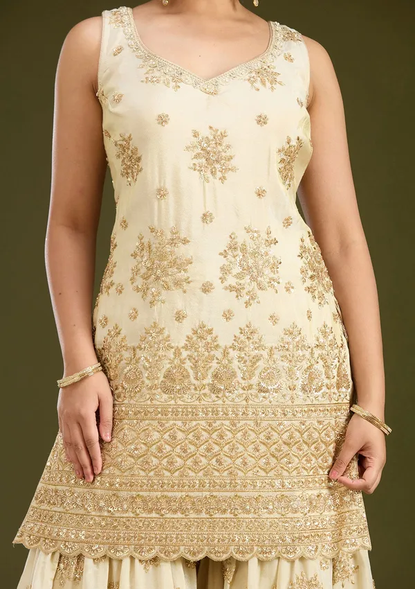 Cream_Zariwork_Gold_Tissue_Readymade_Salwar_Suit