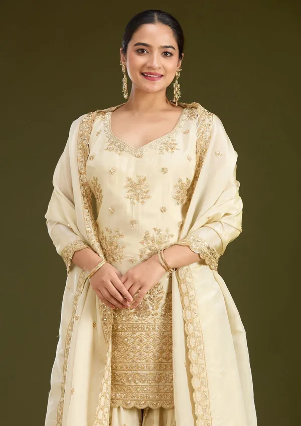 Cream_Zariwork_Gold_Tissue_Readymade_Salwar_Suit