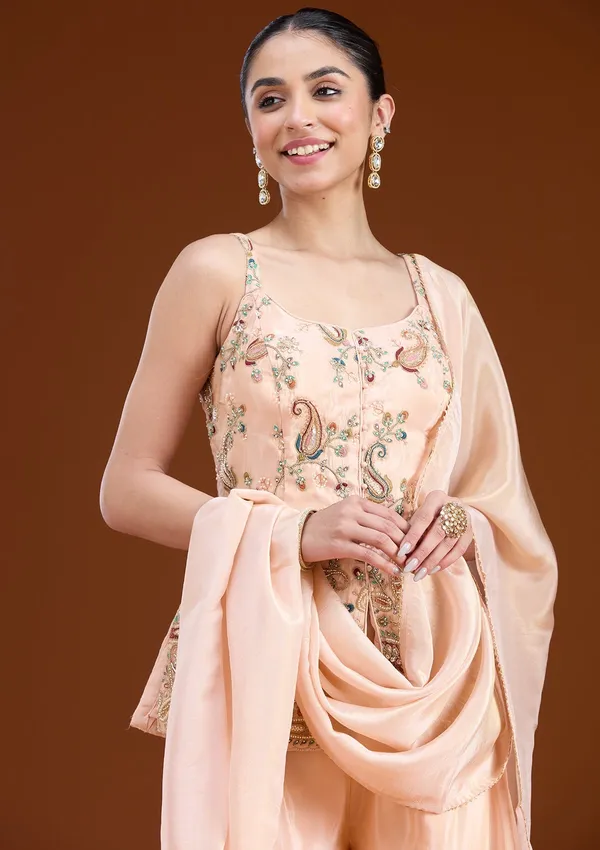 Peach_Cutdana_Tissue_Readymade_Salwar_Suit