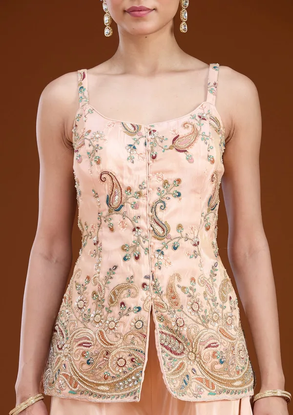 Peach_Cutdana_Tissue_Readymade_Salwar_Suit