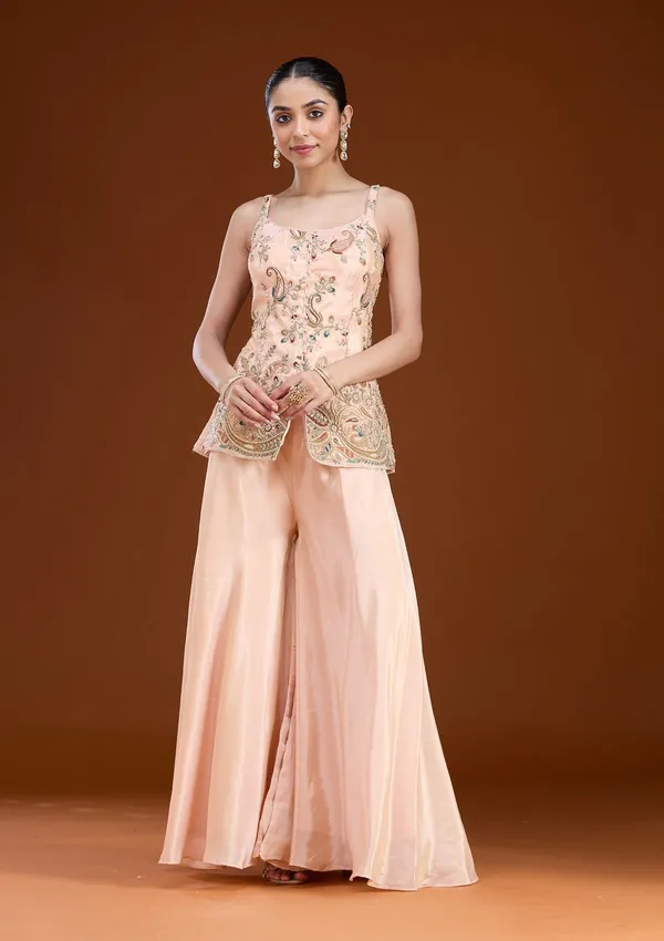 Peach_Cutdana_Tissue_Readymade_Salwar_Suit