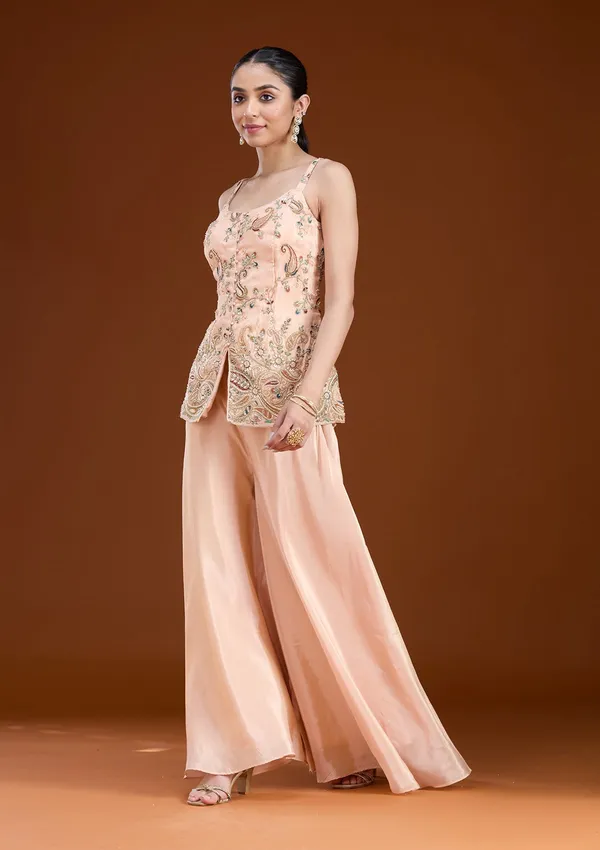 Peach_Cutdana_Tissue_Readymade_Salwar_Suit