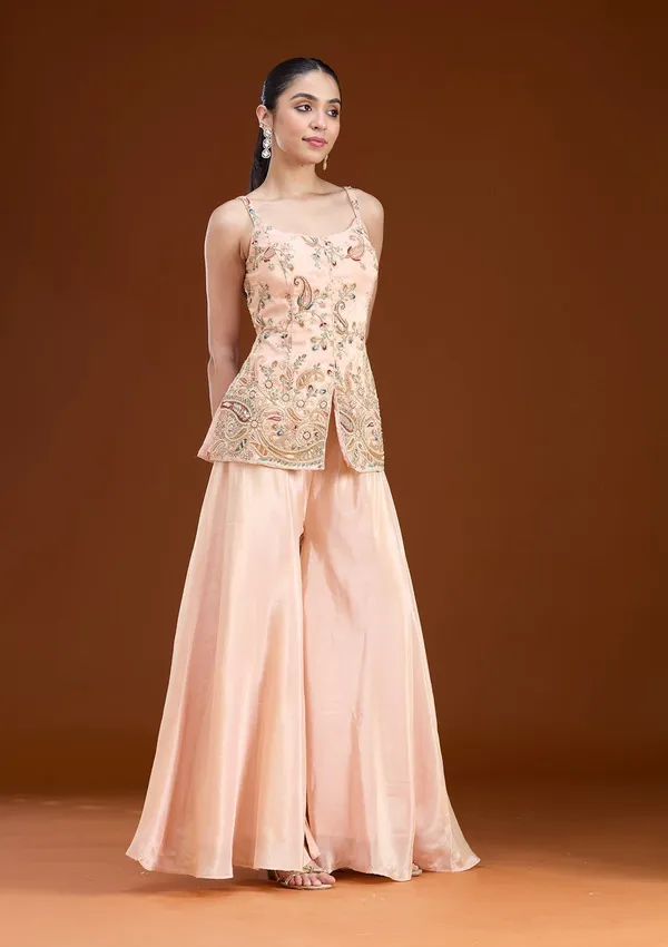 Peach_Cutdana_Tissue_Readymade_Salwar_Suit